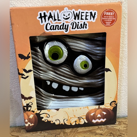 Halloween Mummy Candy Dish Glass 9x12 VERY COOL!! Get it for Halloween! NIB! NEW - Picture 1 of 3